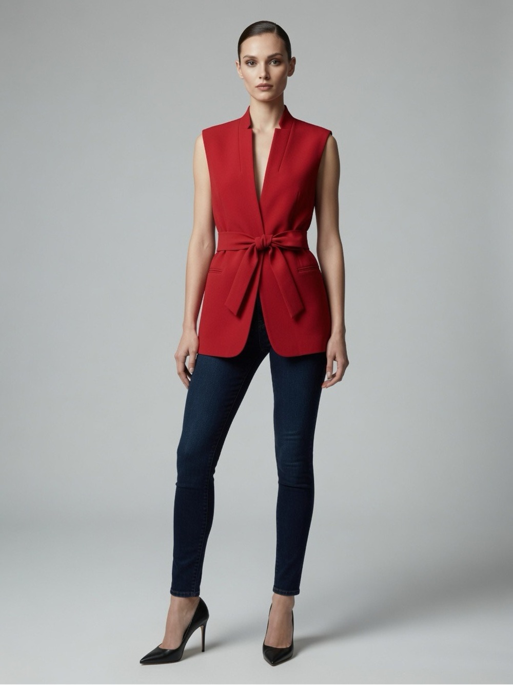 Zara Red Sleeveless Tie-Waist Tunic